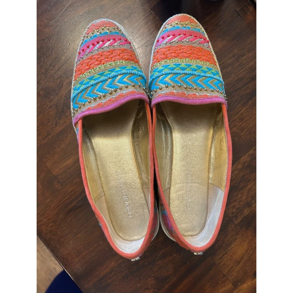 Donald J Pliner Espadrille‎ Loafers Multi-Color Beaded Woven Boho Slip On Shoes